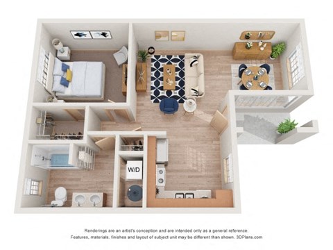 Floor plan for 1 bed, 1 bath, 650 sqft